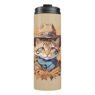 Vintage Cowboy Kitten Design Thermal Tumbler