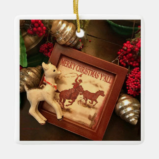 Vintage Cowboy Merry Christmas Y'all Ornament