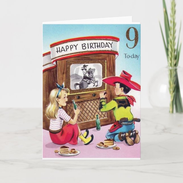 Vintage Cowboy Nine Year Old Birthday Card (Front)