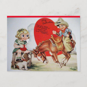 Vintage Cowboy on Bucking Bronco Valentine Postcard