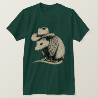 Vintage Cowboy Opossum Western Illustration T-Shirt