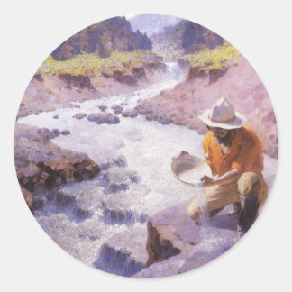 Vintage Cowboy, Panning Gold, Wyoming by Leigh Classic Round Sticker