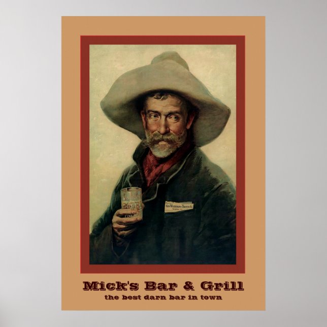 Vintage Cowboy Personalised Bar Poster (Front)