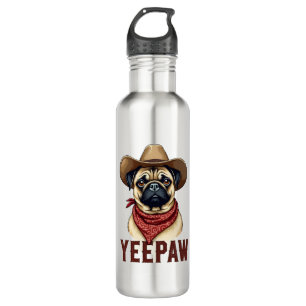 Vintage Cowboy Pug YeePaw Western Dog Illustration 710 Ml Water Bottle