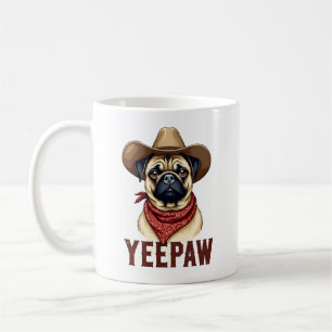 Vintage Cowboy Pug YeePaw Western Dog Illustration Coffee Mug