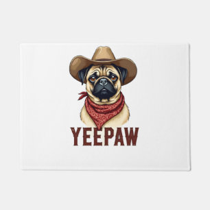 Vintage Cowboy Pug YeePaw Western Dog Illustration Doormat