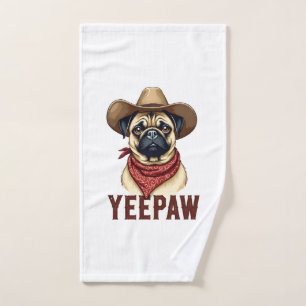Vintage Cowboy Pug YeePaw Western Dog Illustration Hand Towel