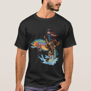Vintage Cowboy Riding Trout Western Fishing Retro T-Shirt