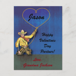 Vintage Cowboy Romantic Heart Holiday Postcard