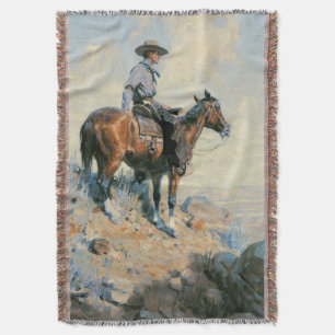 Vintage Cowboy, Sentinel of the Plains By Dunton Throw Blanket