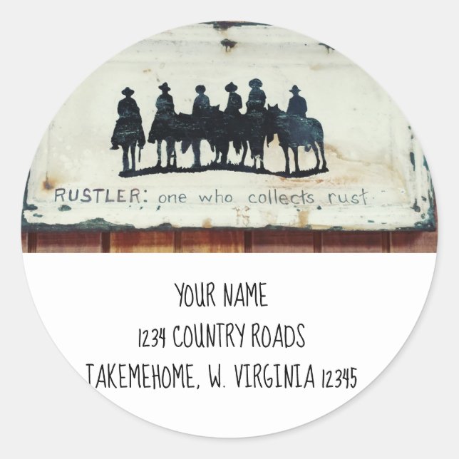 Vintage Cowboy Sign Address Classic Round Sticker (Front)
