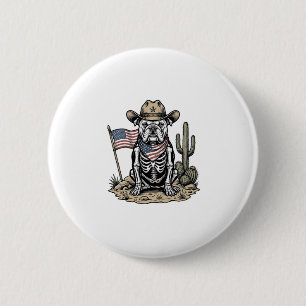 Vintage Cowboy Skeleton Dog Patriotic Shirt Design 6 Cm Round Badge