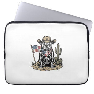 Vintage Cowboy Skeleton Dog Patriotic Shirt Design Laptop Sleeve