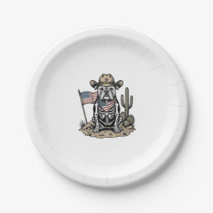 Vintage Cowboy Skeleton Dog Patriotic Shirt Design Paper Plate