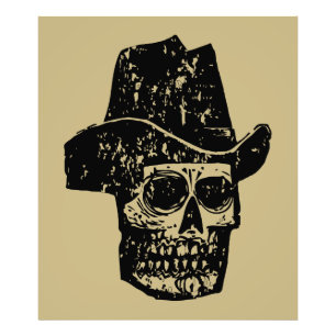 Vintage Cowboy Skull Print with Old Western Hat