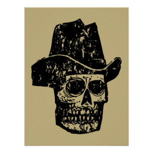 Vintage Cowboy Skull Print with Old Western Hat