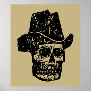 Vintage Cowboy Skull Print with Old Western Hat