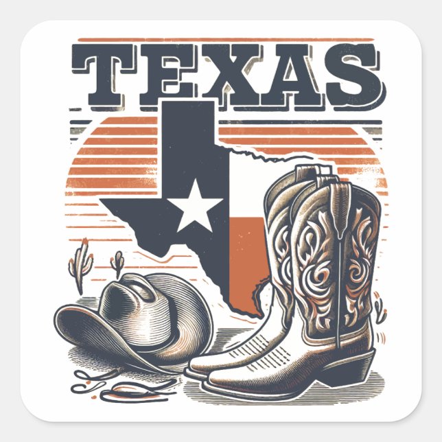 Vintage Cowboy Texas Square Sticker (Front)