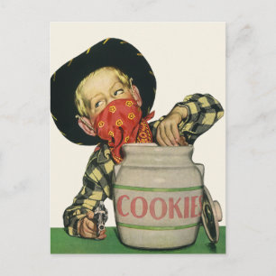 Vintage Cowboy Toy Gun Hand in the Cookie Jar Postcard