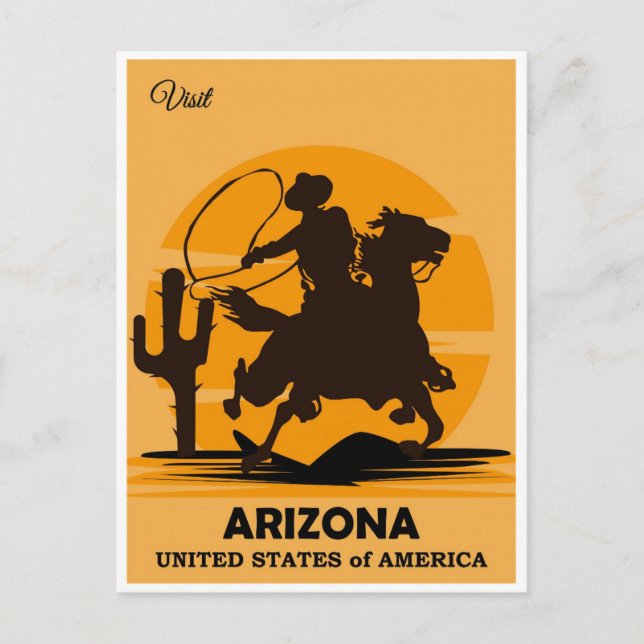 Vintage Cowboy Visit Arizona Travel Postcard (Front)