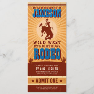 Vintage Cowboy Western Rodeo Birthday Ticket Pass Invitation