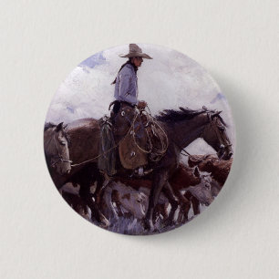 Vintage Cowboy with His Herd of Cattle by Koerner 6 Cm Round Badge