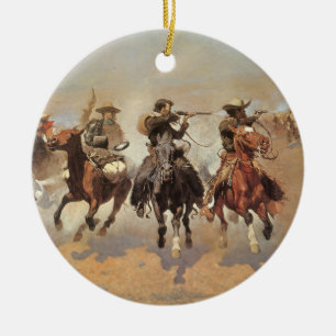 Vintage Cowboys, A Dash For Timber by Remington Ceramic Tree Decoration