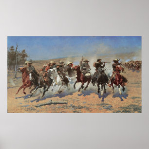 Vintage Cowboys, A Dash For Timber by Remington Poster