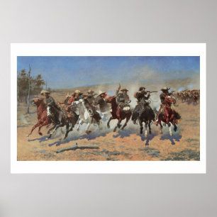 Vintage Cowboys, A Dash For Timber by Remington Poster