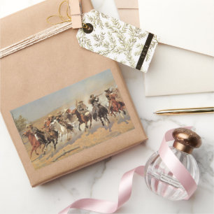 Vintage Cowboys, A Dash For Timber by Remington Rectangular Sticker