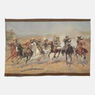 Vintage Cowboys, A Dash For Timber by Remington Tea Towel