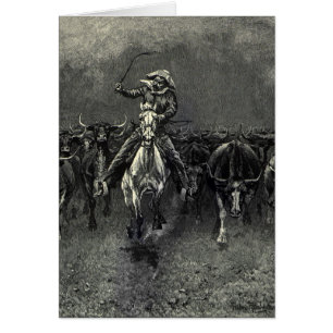 Vintage Cowboys, A Stampede by Frederic Remington