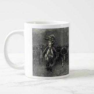 Vintage Cowboys, A Stampede by Frederic Remington Large Coffee Mug