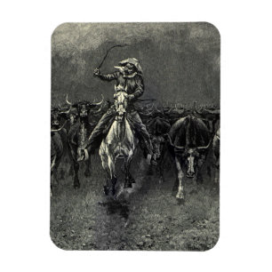 Vintage Cowboys, A Stampede by Frederic Remington Magnet
