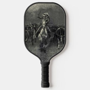 Vintage Cowboys, A Stampede by Frederic Remington Pickleball Paddle