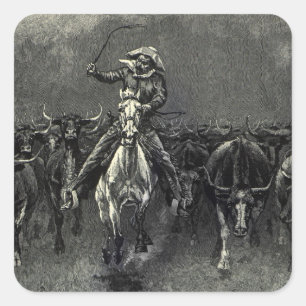 Vintage Cowboys, A Stampede by Frederic Remington Square Sticker
