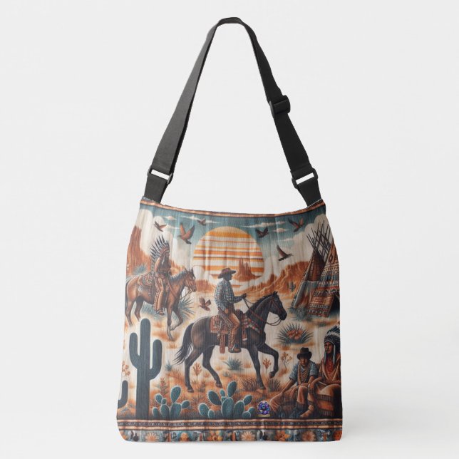 Vintage Cowboys And Indians Fabric Crossbody Bag (Front)