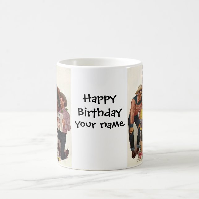 Vintage Cowboys, Happy Birthday Party Tex Coffee Mug (Center)