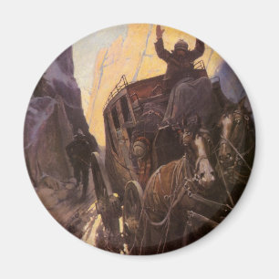 Vintage Cowboys, Hold Up in the Canyon by NC Wyeth Magnet