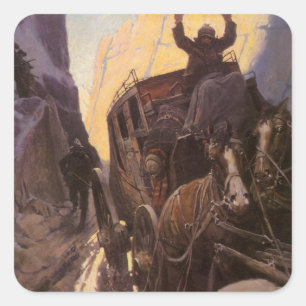 Vintage Cowboys, Hold Up in the Canyon by NC Wyeth Square Sticker