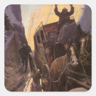 Vintage Cowboys, Hold Up in the Canyon by NC Wyeth Square Sticker