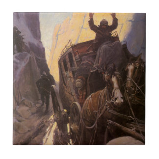 Vintage Cowboys, Hold Up in the Canyon by NC Wyeth Tile