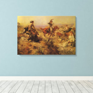 Vintage Cowboys, Jerked Down by CM Russell Canvas Print