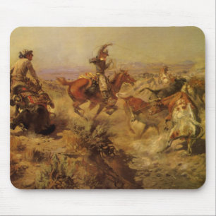 Vintage Cowboys, Jerked Down by CM Russell Mouse Mat