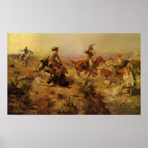 Vintage Cowboys, Jerked Down by CM Russell Poster