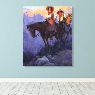 Vintage Cowboys, Man and Woman on Horses, Anderson Canvas Print