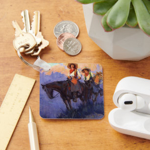 Vintage Cowboys, Man and Woman on Horses, Anderson Key Ring