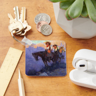 Vintage Cowboys, Man and Woman on Horses, Anderson Key Ring