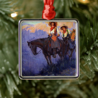 Vintage Cowboys, Man and Woman on Horses, Anderson Metal Tree Decoration