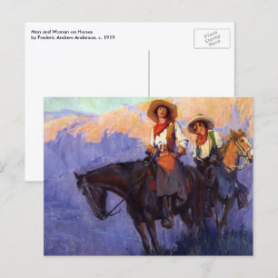 Vintage Cowboys, Man and Woman on Horses, Anderson Postcard